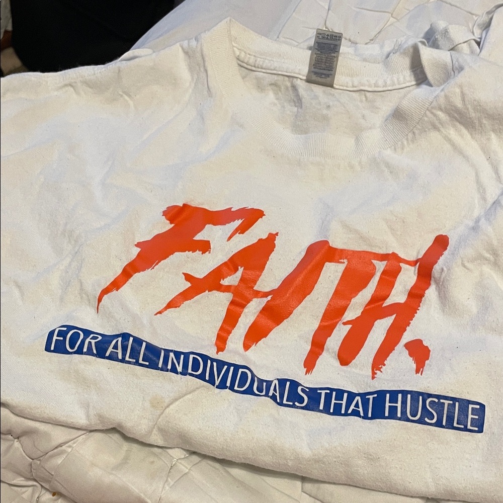 White T-Shirt with Red Graphic Print